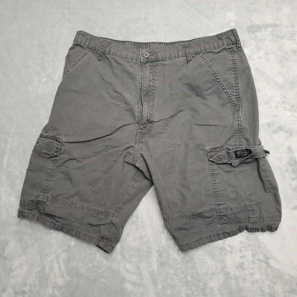 Wrangler Shorts Mens 32 Gray Ripstop Cargo Flat Front Utility Outdoor Workwear